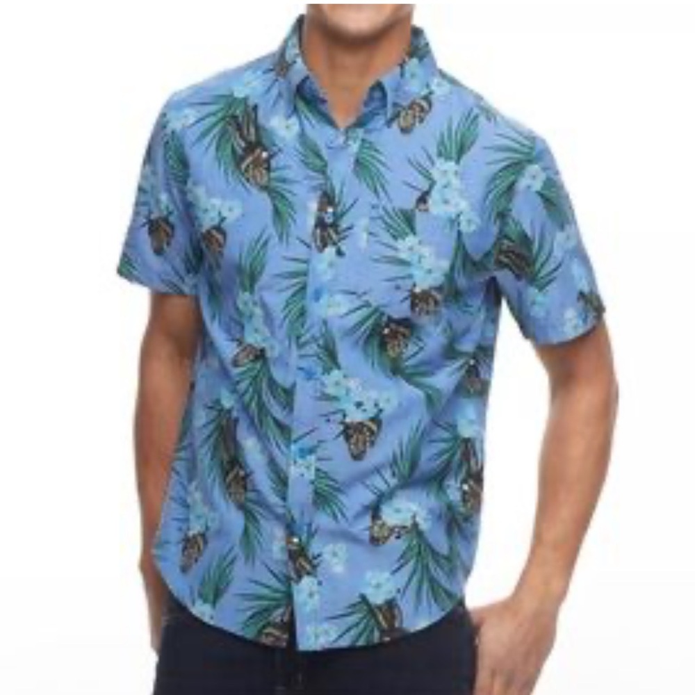 Star Wars Chewbacca Hawaiian Men's Button Down Shirt Floral Print Size M